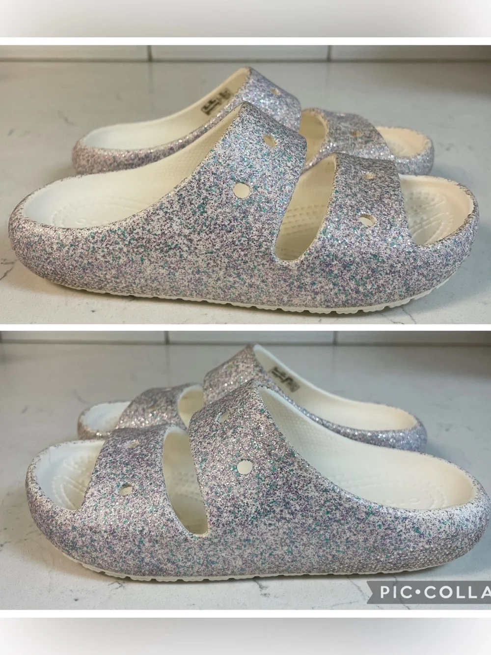 Crocs Glitter Sandal V2 Girl’s size 13 Styke #209705 Mystic Glitter